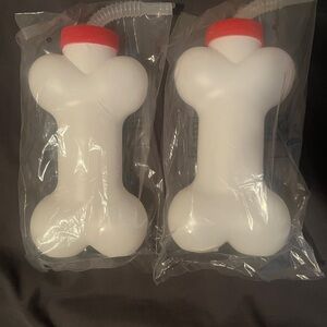 White Bone-Shaped Water Bottles with Red Caps